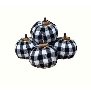 Farmhouse Buffalo Plaid Checkered Pumpkins Miniature Black White Fall 2.5 Inch